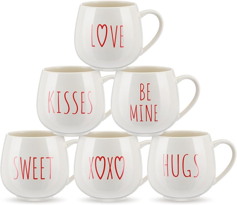 Layhit 6 Pcs Valentines Day Coffee Mugs 12 oz Valentine Ceramic Mugs Bulk Cute Couple Cups Set for Anniversary Wedding Engagement Birthday Couple Gifts Mom Girlfriend - Image 1
