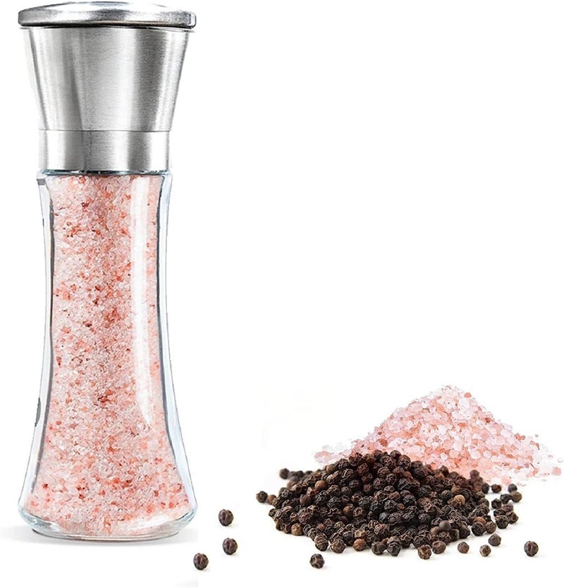 Baskety Stainless Steel Salt or Pepper Grinder Glass Salt or Pepper Shakers with Adjustable Coarseness Tall Pack 1 - Image 1