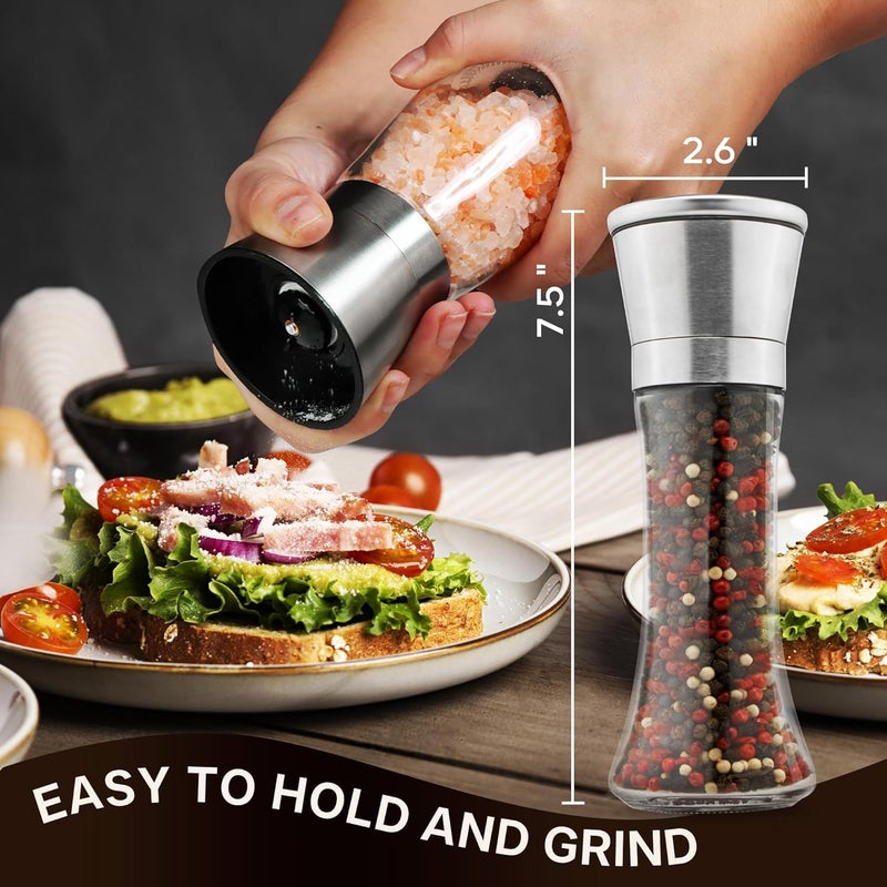 Baskety Stainless Steel Salt or Pepper Grinder Glass Salt or Pepper Shakers with Adjustable Coarseness Tall Pack 1 - Image 4
