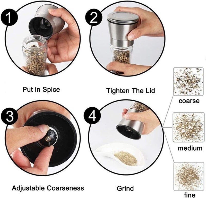 Baskety Stainless Steel Salt or Pepper Grinder Glass Salt or Pepper Shakers with Adjustable Coarseness Tall Pack 1 - Image 5