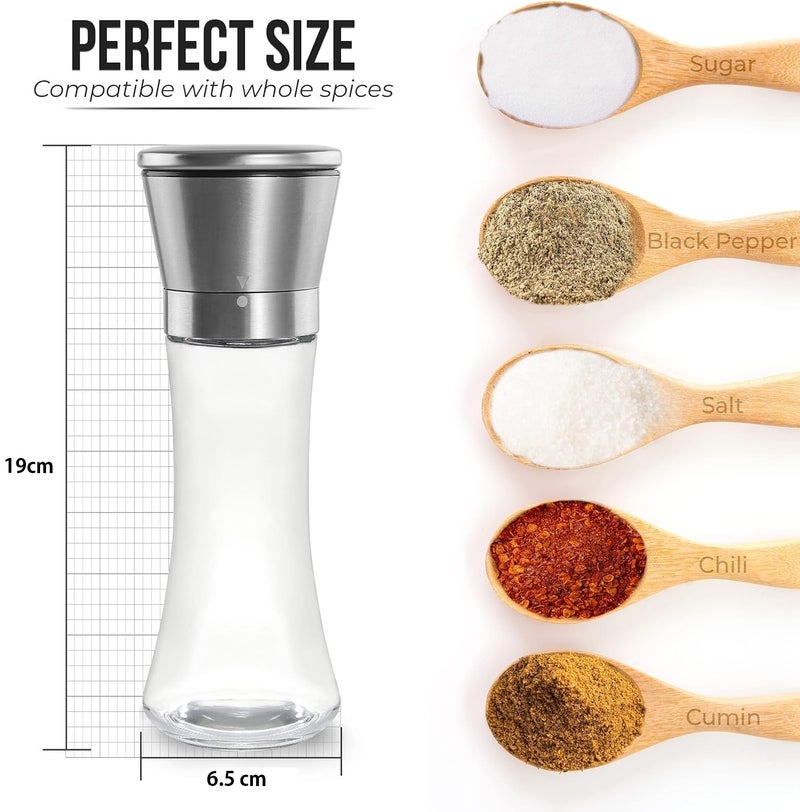 Baskety Stainless Steel Salt or Pepper Grinder Glass Salt or Pepper Shakers with Adjustable Coarseness Tall Pack 1 - Image 2