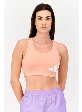 Adidas Women Brand Logo Padded Training Sports Bra, Coral  - Image 1
