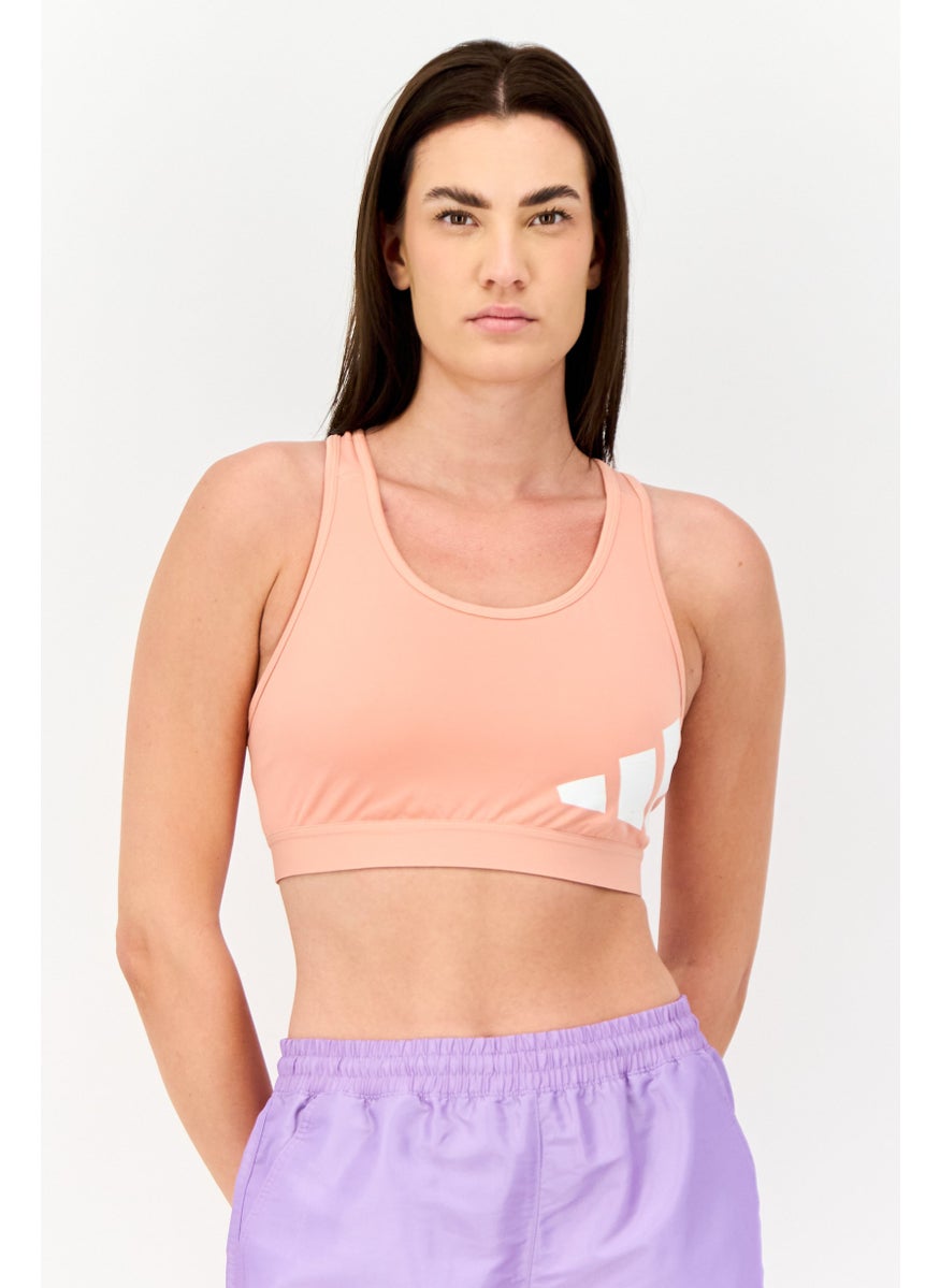 Adidas Women Brand Logo Padded Training Sports Bra, Coral  - Image 1