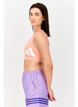 Adidas Women Brand Logo Padded Training Sports Bra, Coral  - Image 2