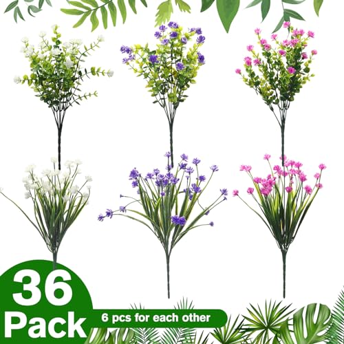 WILLBOND 36 Bundles Artificial Flowers for Outdoor UV Resistant Faux Artificial Plants Shrubs Flower Bulk for Outside Front Porch Hanging Planter Window Box Garden Summer Decor Delicate Colors - Image 3