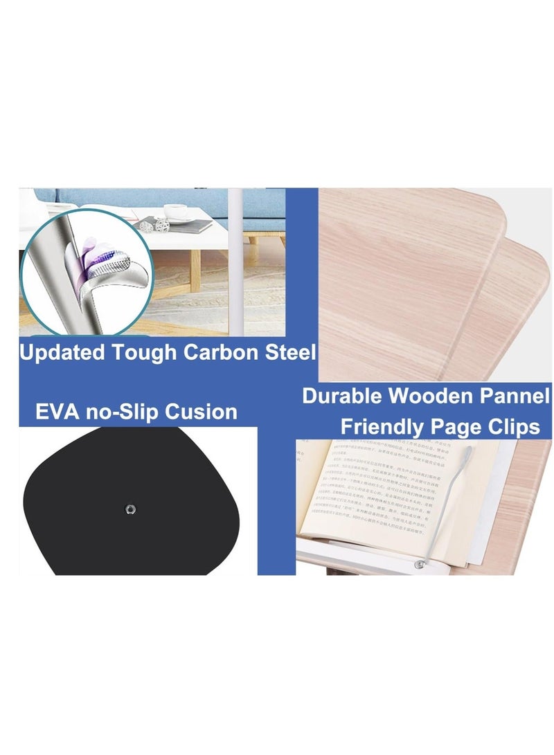 WALALLA Book Stand for Reading Adjustable Podium Stand,Cook Book Stand, Music Display Stand, Wooden Floor Dictionary Holder Stand with Page Paper Clip, white - Image 3