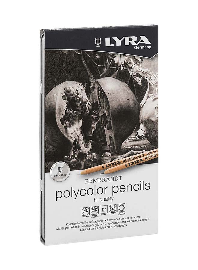 Lyra REMBRANDT POLYCOLOR PENCILS SET - Assorted Greys, SET OF 12