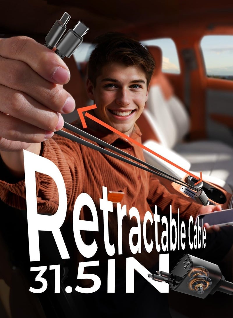 general iPhone 16 Car Charger Fast Charging 69W Retractable Car Charger with Dual Type C Cables USB C Car Charger Adapter for 17 iPhone 15 Pro Max, Samsung Galaxy S25, iPad Air, Google Pixel 10 Pro - Image 4