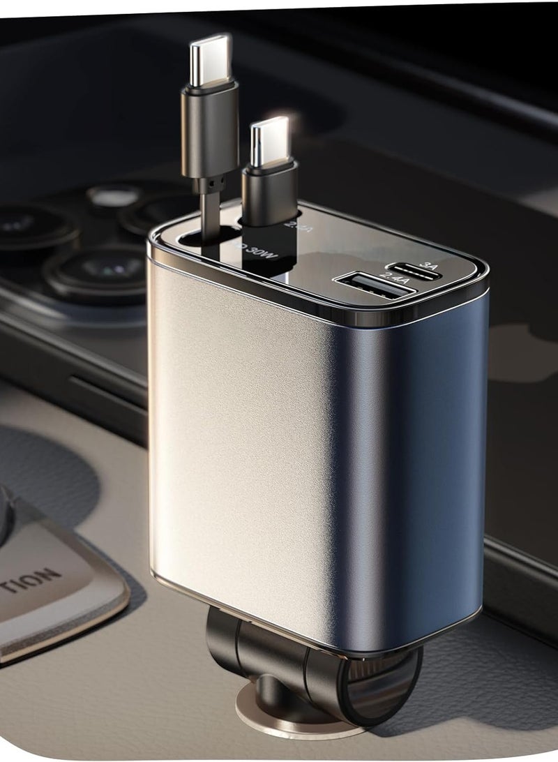general iPhone 16 Car Charger Fast Charging 69W Retractable Car Charger with Dual Type C Cables USB C Car Charger Adapter for 17 iPhone 15 Pro Max, Samsung Galaxy S25, iPad Air, Google Pixel 10 Pro - Image 1
