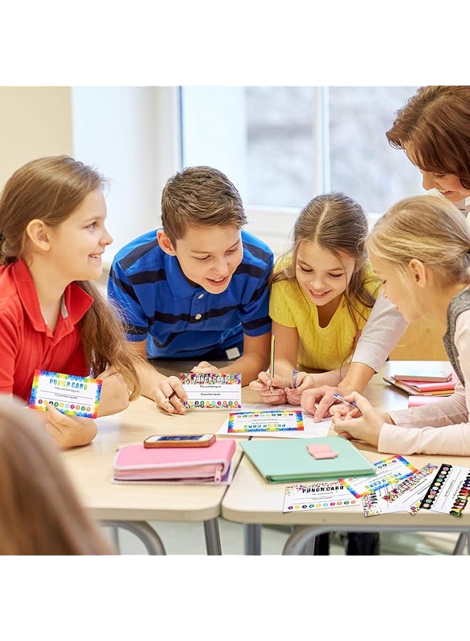 إيروريكس 200 قطعة من بطاقات المكافآت التحفيزية وبطاقات الولاء وبطاقات الجوائز للطلاب، بطاقات دائرية مثقبة يدويًا لفصول الأعمال وسلوك الأطفال والطلاب والمعلمين 9×5 سم 4 أنماط - Image 2