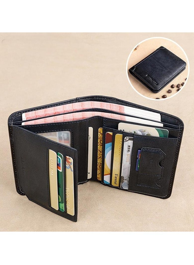 Generic Portable Business Men's Genuine Leather Anti-theft Brush Ultra-thin Multi-card Slot Short Wallet Wallet Black  - Image 1