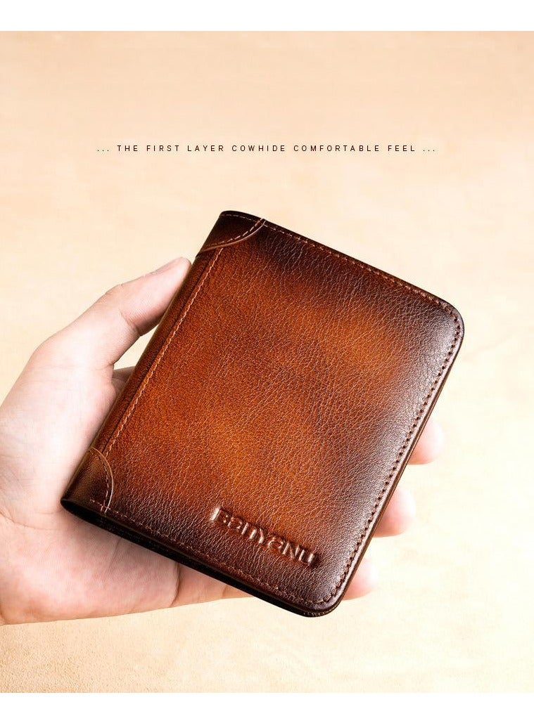 Generic Portable Business Men's Genuine Leather Anti-theft Brush Ultra-thin Multi-card Slot Short Wallet Wallet Black  - Image 2