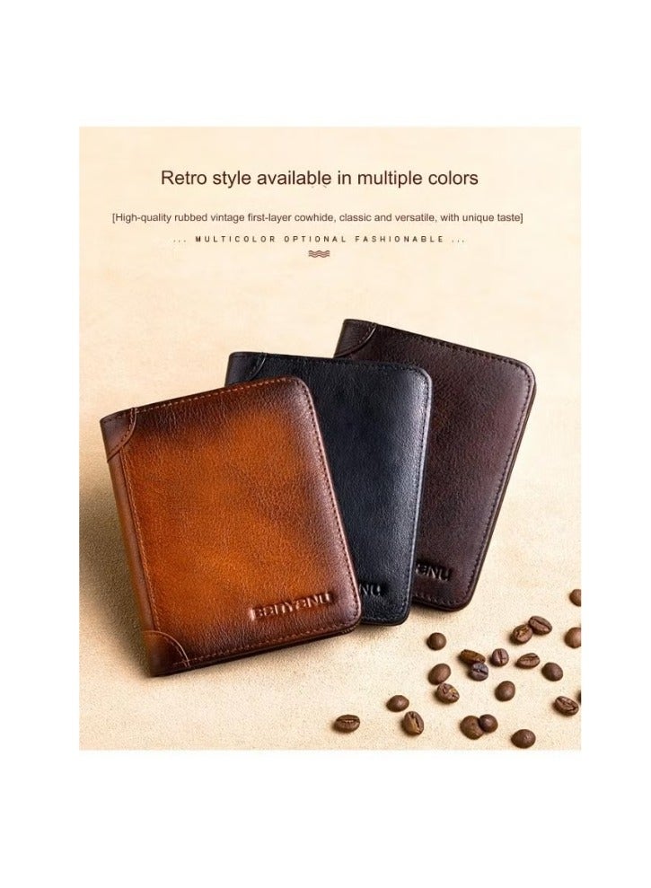 Generic Portable Business Men's Genuine Leather Anti-theft Brush Ultra-thin Multi-card Slot Short Wallet Wallet Black  - Image 3