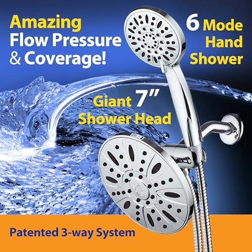 AquaDance 7" Premium High Pressure 3-Way Rainfall Combo Combines The Best of Both Worlds-Enjoy Luxurious Rain Showerhead and 6-Setting Hand Held Shower Separately or Together, Chrome - Image 2