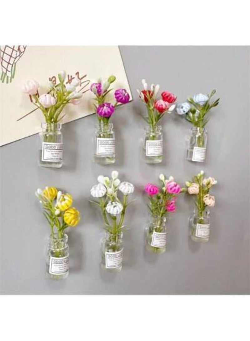 8 قطع مغناطيس ثلاجة على شكل مزهرية زهور، مغناطيس زهور، مغناطيس سبورة بيضاء للمكتب والمنزل والمطبخ - Image 2