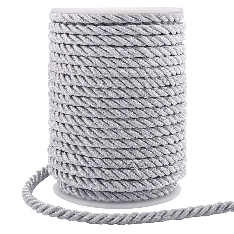 Tenn Well 5mm Twisted Cord Trim 59 Feet Silver Decorative Rope for Curtain Tieback Upholstery Honor Cord Home Decor
