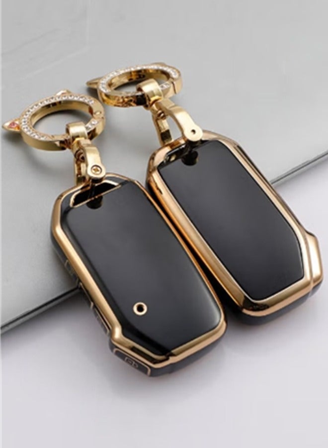 1 Pack Kia Key Fob Cover Soft 3 4 5 ons TPU Protection Car Key Case Shell with Fashion Gold Bling Keychain Compatible with Kia Soul Forte Telluride K5/Seltos Niro Sportage Sorento Optima (Black) - Image 1