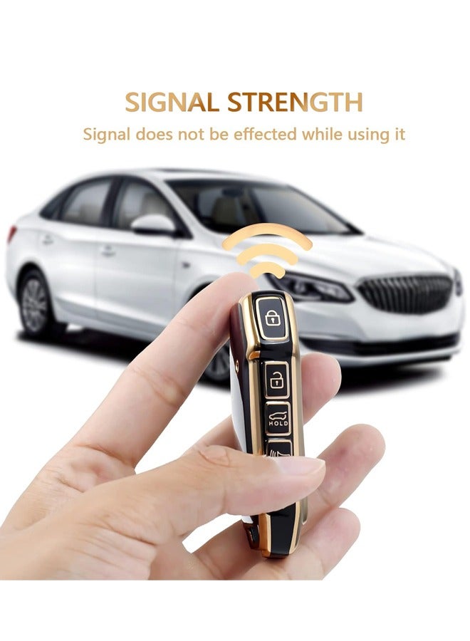 1 Pack Kia Key Fob Cover Soft 3 4 5 ons TPU Protection Car Key Case Shell with Fashion Gold Bling Keychain Compatible with Kia Soul Forte Telluride K5/Seltos Niro Sportage Sorento Optima (Black) - Image 5