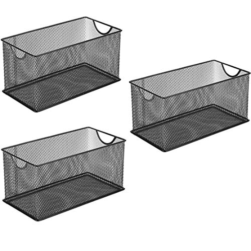 GoldOrcle Set of 3 Household Wire Mesh Metal Steel Storage Basket Organizer CD Storage Boxes Organizer Bin Container Tote with Handles for Home Office 10.5" x 5.5" x 5.5" - Image 1