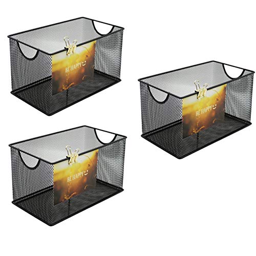 GoldOrcle Set of 3 Household Wire Mesh Metal Steel Storage Basket Organizer CD Storage Boxes Organizer Bin Container Tote with Handles for Home Office 10.5" x 5.5" x 5.5" - Image 5