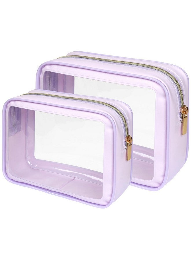 Packism Tsa Approved Toiletry Bag - Upgrade Color-Edged Clear Makeup Bag, Unique Appearance, 2 Pack Hold Lots Of Items, Reusable Clear Toiletry Bags For Travel Essentials, Purple (2 Sizes) - Image 1
