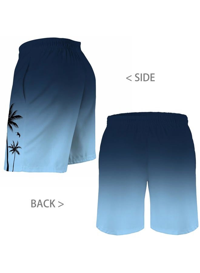Lzzidou Men's Swim Trunks Hawaiian Bathing Mesh Lining Suit Swimsuits Beach Shorts with Pockets, Color Ramp-blue, L - Image 3