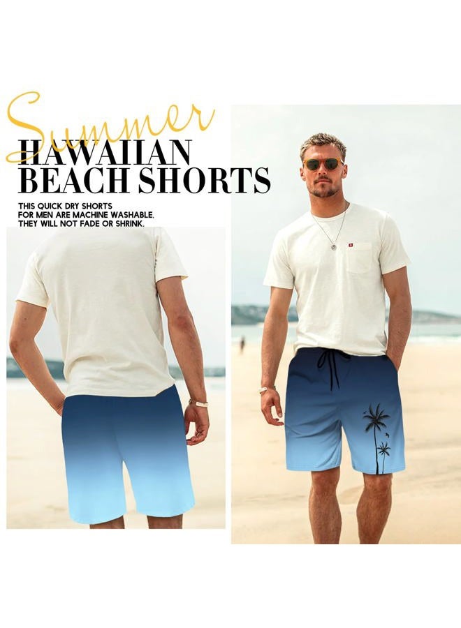 Lzzidou Men's Swim Trunks Hawaiian Bathing Mesh Lining Suit Swimsuits Beach Shorts with Pockets, Color Ramp-blue, L - Image 4