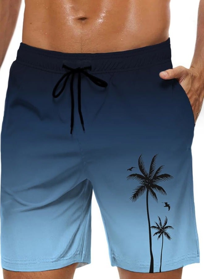 Lzzidou Men's Swim Trunks Hawaiian Bathing Mesh Lining Suit Swimsuits Beach Shorts with Pockets, Color Ramp-blue, L - Image 1