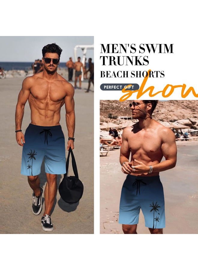 Lzzidou Men's Swim Trunks Hawaiian Bathing Mesh Lining Suit Swimsuits Beach Shorts with Pockets, Color Ramp-blue, L - Image 5