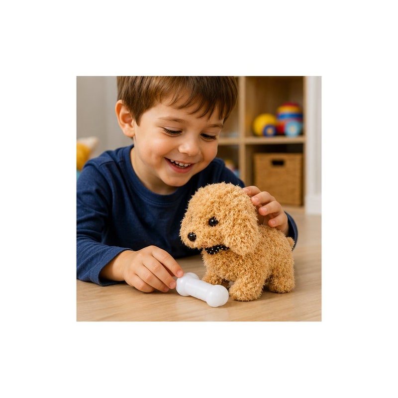 لعبة كلب إلكترونية قطيفة مع عظمة للأطفال، جرو ذهبي رقيق تفاعلي - Image 3