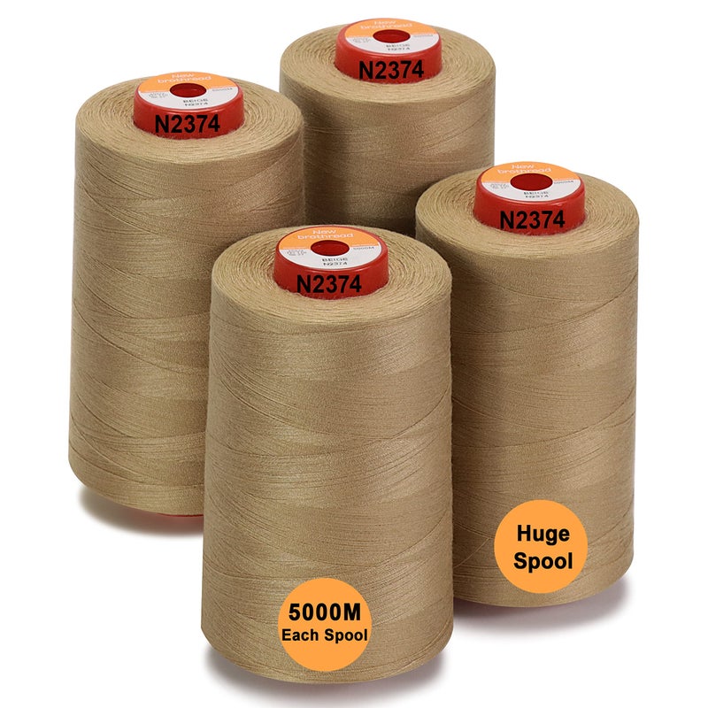 New brothread  30 Options  4 Large Cones of 5500Y 5000M Each All Purpose Spun Polyester Thread 40S2 Tex27 for Serger Overlock Quilting Piecing and Sewing  Beige