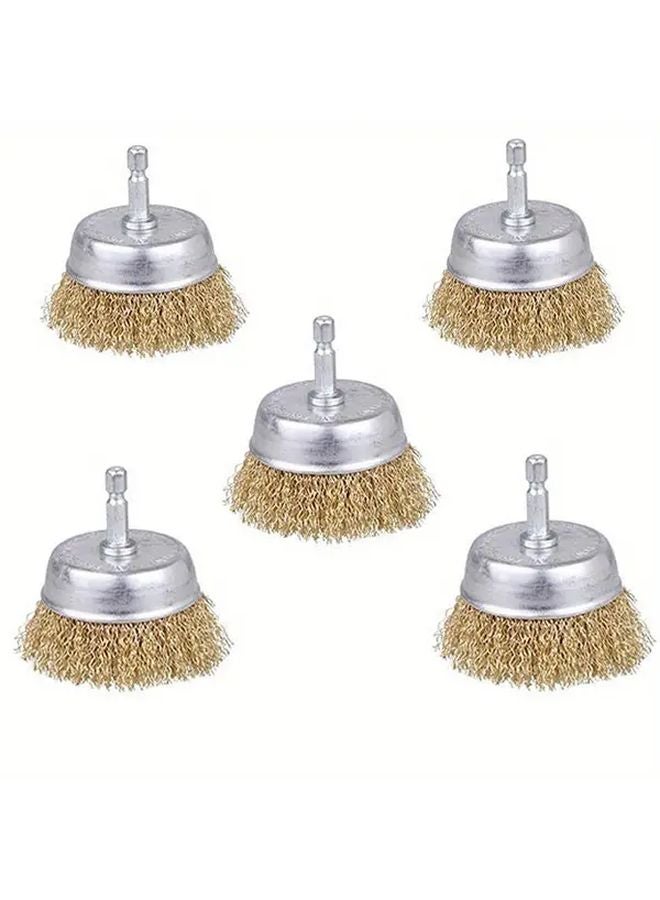 5pcs 1 4 Inch Hex Shank Wire Cup Brush Set 2 36 Inch Brass Drill Brush For Rust Removal - Image 1