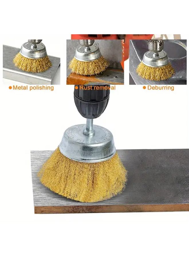 5pcs 1 4 Inch Hex Shank Wire Cup Brush Set 2 36 Inch Brass Drill Brush For Rust Removal - Image 4