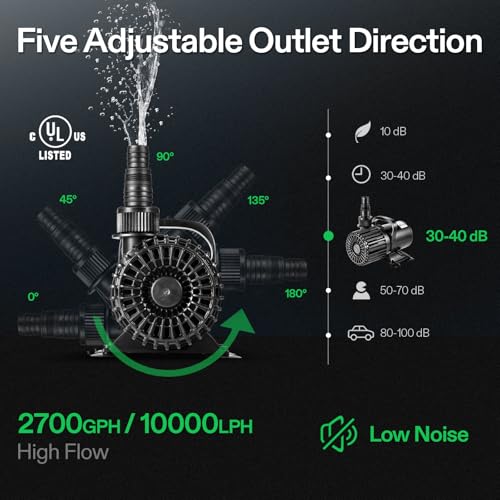 VIVOSUN 2700 GPH Submersible Water Pump, 120W Pond Pump, Ultra Quiet Aquarium Pump with 15FT. Lift Height for Pond Waterfall, Fish Tank, Statuary, or Hydroponics - Image 2