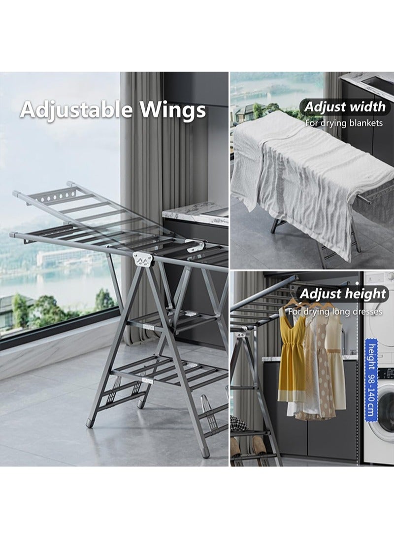 يواوليتي منشر ملابس، نشارة ملابس الملابس بثلاث طبقات، رفوف تجفيف الملابس القابلة للطي للاستخدام المنزلي (180 سم) - Image 5