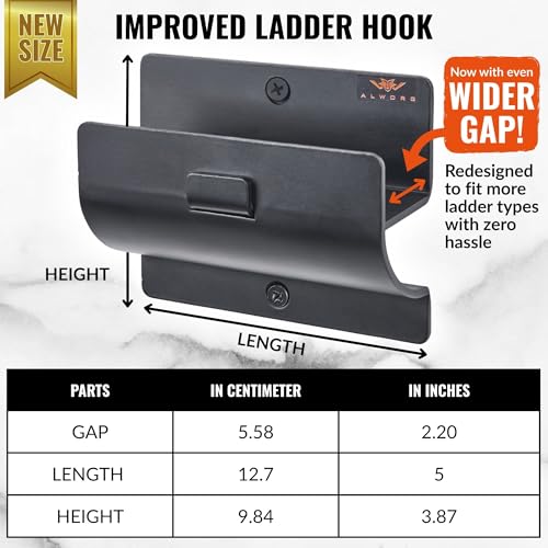 ALWORG Ladder Hanger set of 2 For Garage Wall - Black Heavy Duty Utility Hook For Wall Mount Ladder Storage. Versatile Tool Holder To Maximize Space In Shed, Workshop, Garden, Hang Wheelbarrow, Folding Chair - Image 2