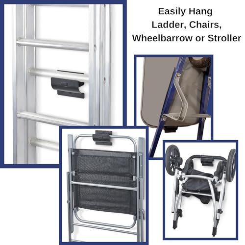 ALWORG Ladder Hanger set of 2 For Garage Wall - Black Heavy Duty Utility Hook For Wall Mount Ladder Storage. Versatile Tool Holder To Maximize Space In Shed, Workshop, Garden, Hang Wheelbarrow, Folding Chair - Image 4