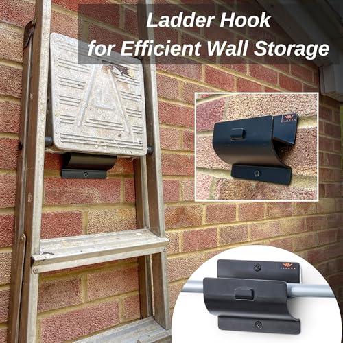 ALWORG Ladder Hanger set of 2 For Garage Wall - Black Heavy Duty Utility Hook For Wall Mount Ladder Storage. Versatile Tool Holder To Maximize Space In Shed, Workshop, Garden, Hang Wheelbarrow, Folding Chair - Image 5