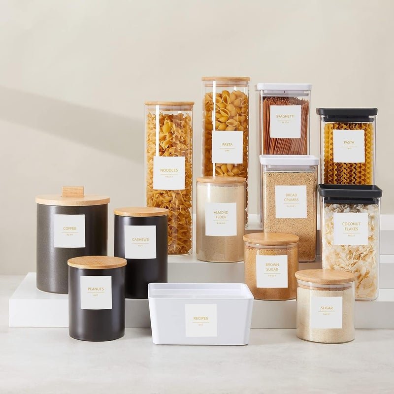 Talented Kitchen Labels for Storage Bins & Food Containers - 2.5 x 2.5-Inch Matte White Vinyl Squares - Metallic Gold Text Peel & Stick - Water-Resistant for Jars & Pantry Organization - Image 4
