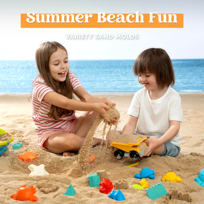 Sloosh Beach Sand Toys Set - Dump Truck Car Toys with Sand Molds for Toddlers Outdoor Play  Collapsible Foldable Buckets Mesh Bag Sand Shovels Castle Animal Mold Sets  Kids Ages Sandbox Toys (Animals) - Image 3