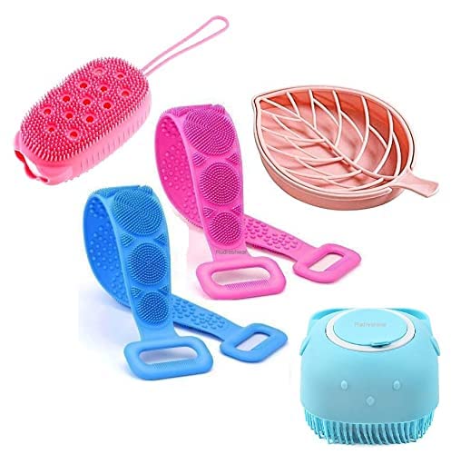 KIDINGTON Silicone Bath Body Brush Silicone Back Scrubber for Shower Silicone Shower Brush With Soft Rubbing Massage Bubble Body Cleaner and Shampoo Massager Multi ColorPack Of 4 - Image 3