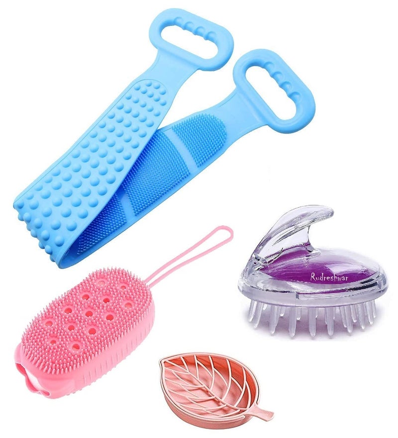KIDINGTON Silicone Bath Body Brush Silicone Back Scrubber for Shower Silicone Shower Brush With Soft Rubbing Massage Bubble Body Cleaner and Shampoo Massager Multi ColorPack Of 4 - Image 1