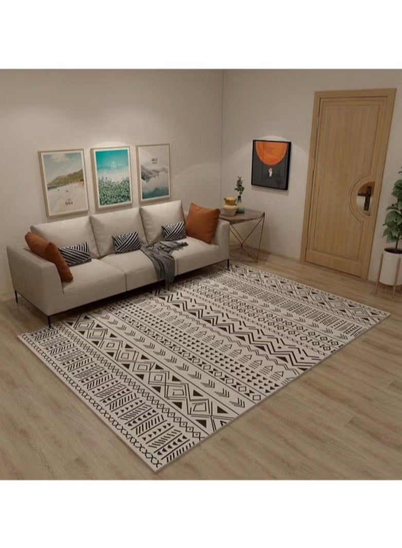 Printed Floor Carpet Polypropylene Off White/Black 140x200cm - Image 5