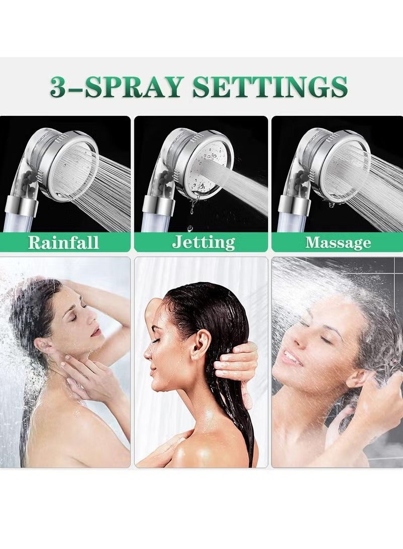 Beauenty 3 Modes High Pressure Handheld Showerhead, Water Saving Filtered Shower Head with 3 Pcs PP Cotton Filter and Filter Stones - Image 2