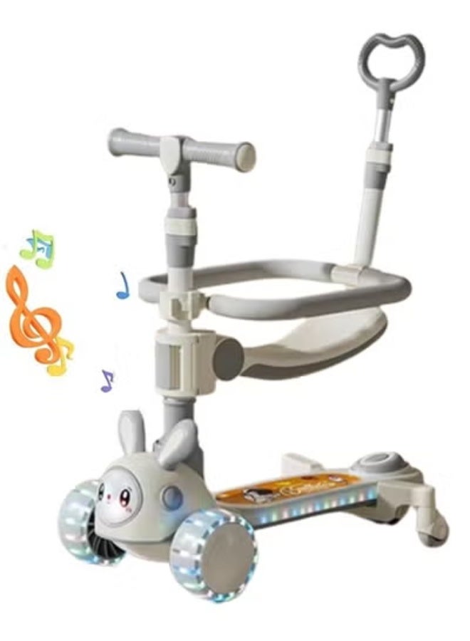 KLNAMAEAAN 4-in-1 Adjustable Folding Plastic Children's Scooter with Music and Flashing Lights - Sit and Push Option, Ideal for Early Development and Fun Rides - Image 1