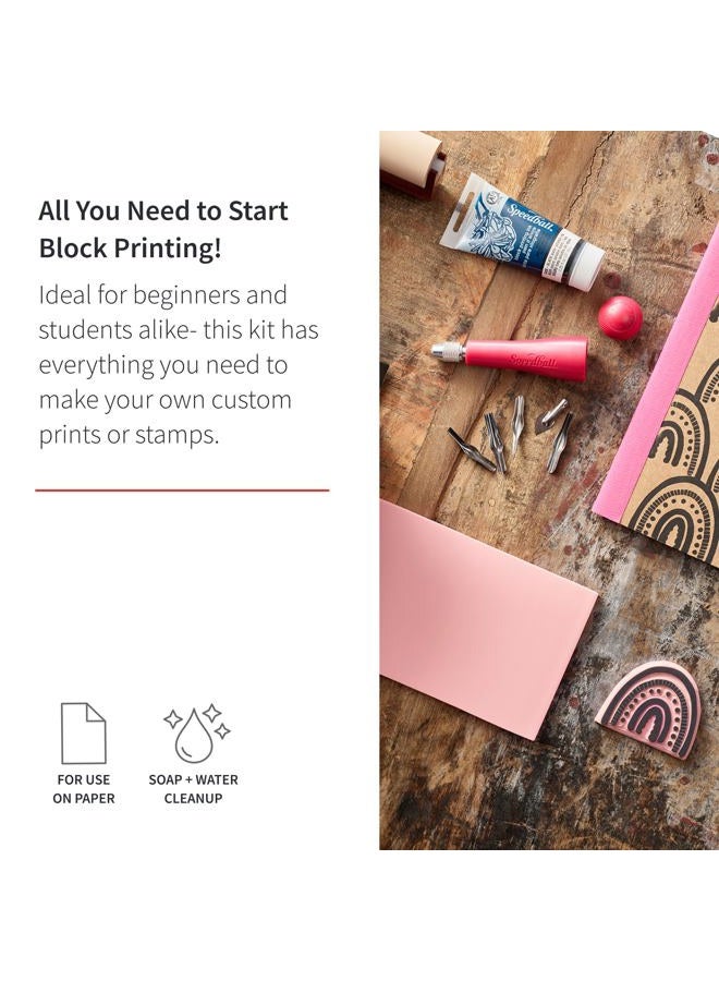 Speedball 3471 Super Value Block Printing Starter Kit – Includes Ink, Brayer, Lino Handle and Cutters, Speedy-Carve - Image 2