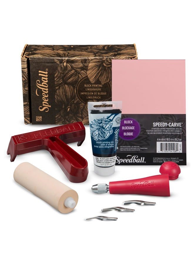 Speedball 3471 Super Value Block Printing Starter Kit – Includes Ink, Brayer, Lino Handle and Cutters, Speedy-Carve - Image 1