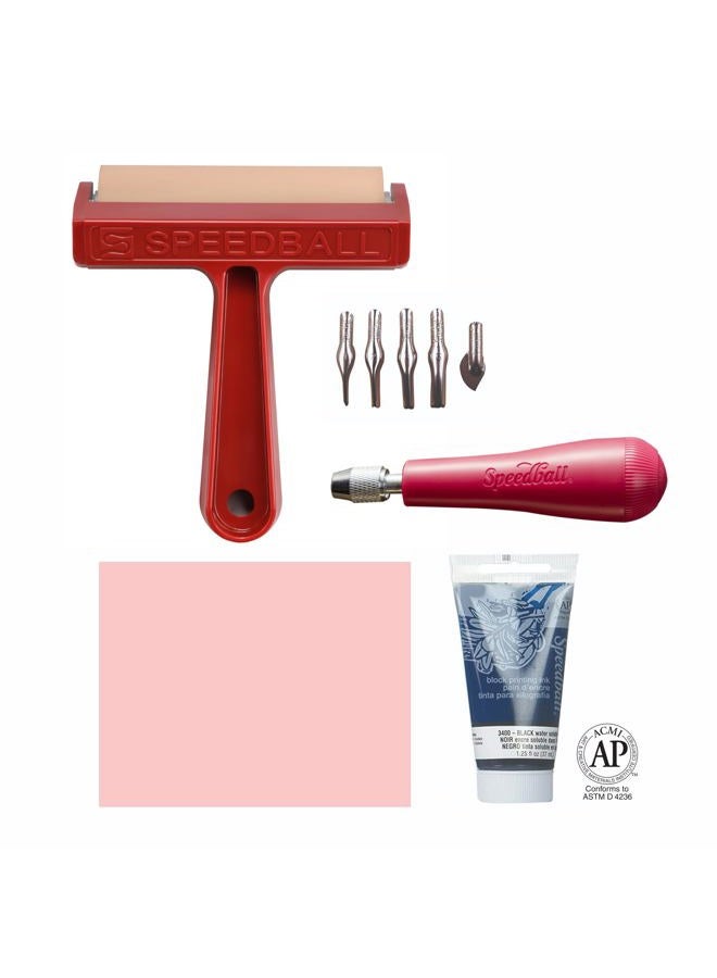 Speedball 3471 Super Value Block Printing Starter Kit – Includes Ink, Brayer, Lino Handle and Cutters, Speedy-Carve - Image 3