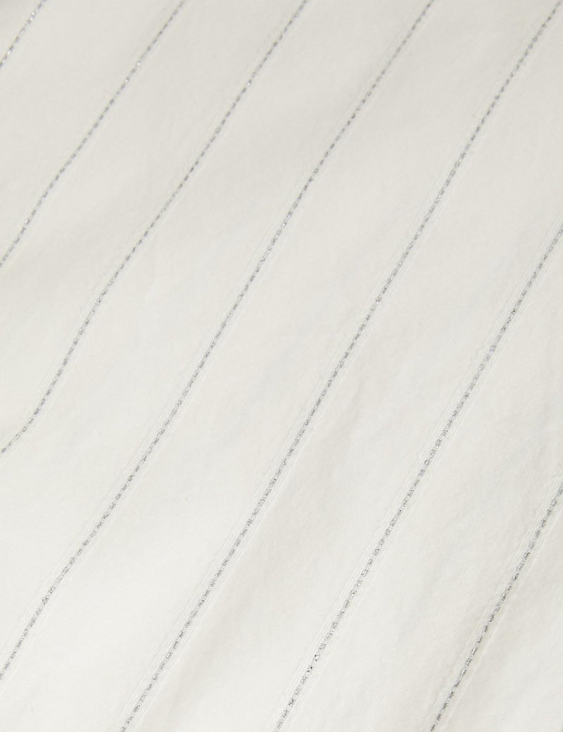 Marks & Spencer Cotton Rich Sparkly Striped Collared Shirt Ivory - Image 4