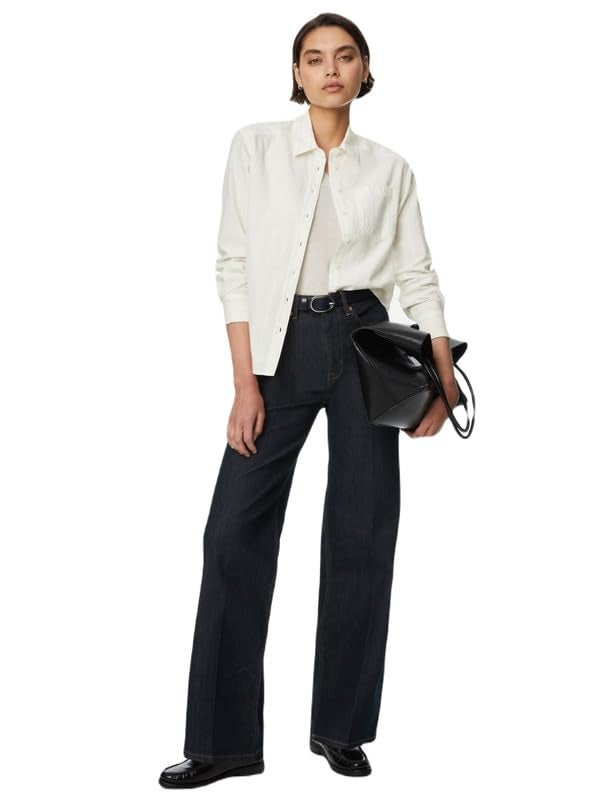 Marks & Spencer Cotton Rich Sparkly Striped Collared Shirt Ivory - Image 1